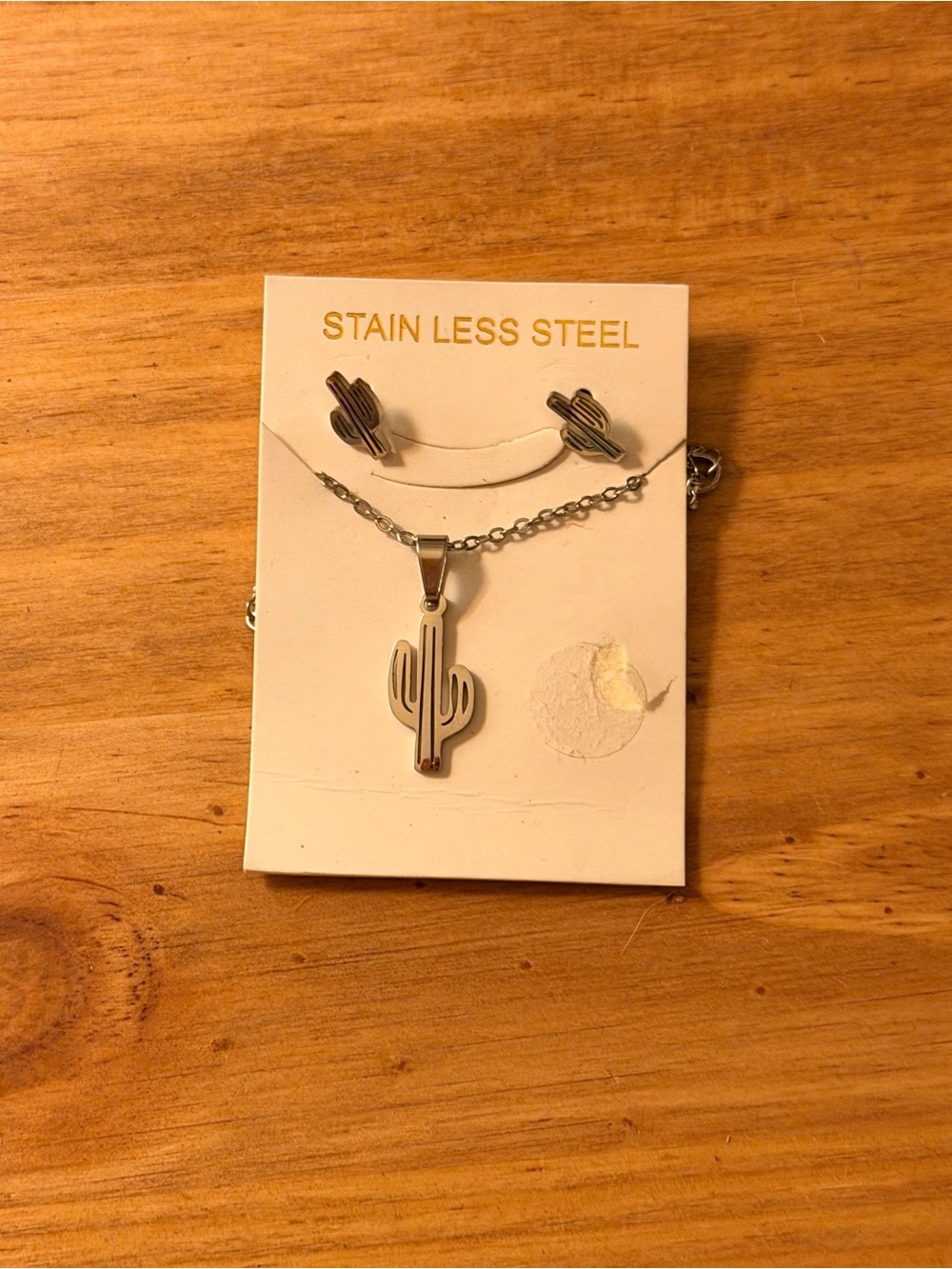 Stainless Steel Cactus Necklace & Earrings Set -m